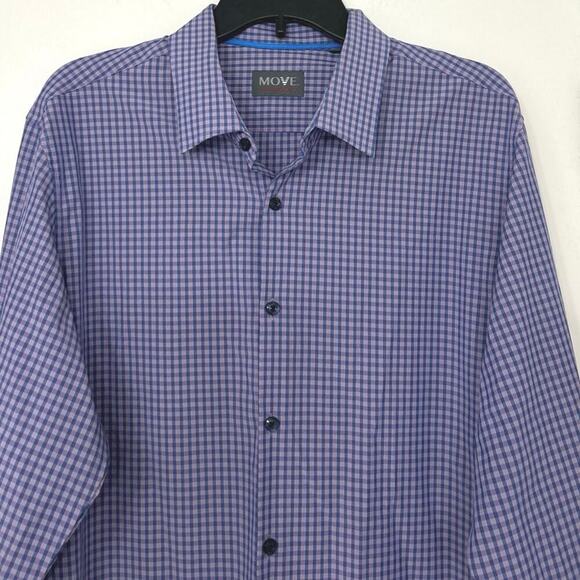 MOVE Purple Plaid Active Performance Long Sleeve Button Down Shirt Size XL - Picture 4 of 11